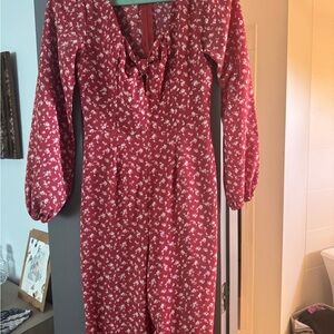 Blue Rain Red and White Floral Top